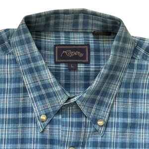 Roper Blue Plaid Button Down Western Long Sleeve Shirt - Size Large